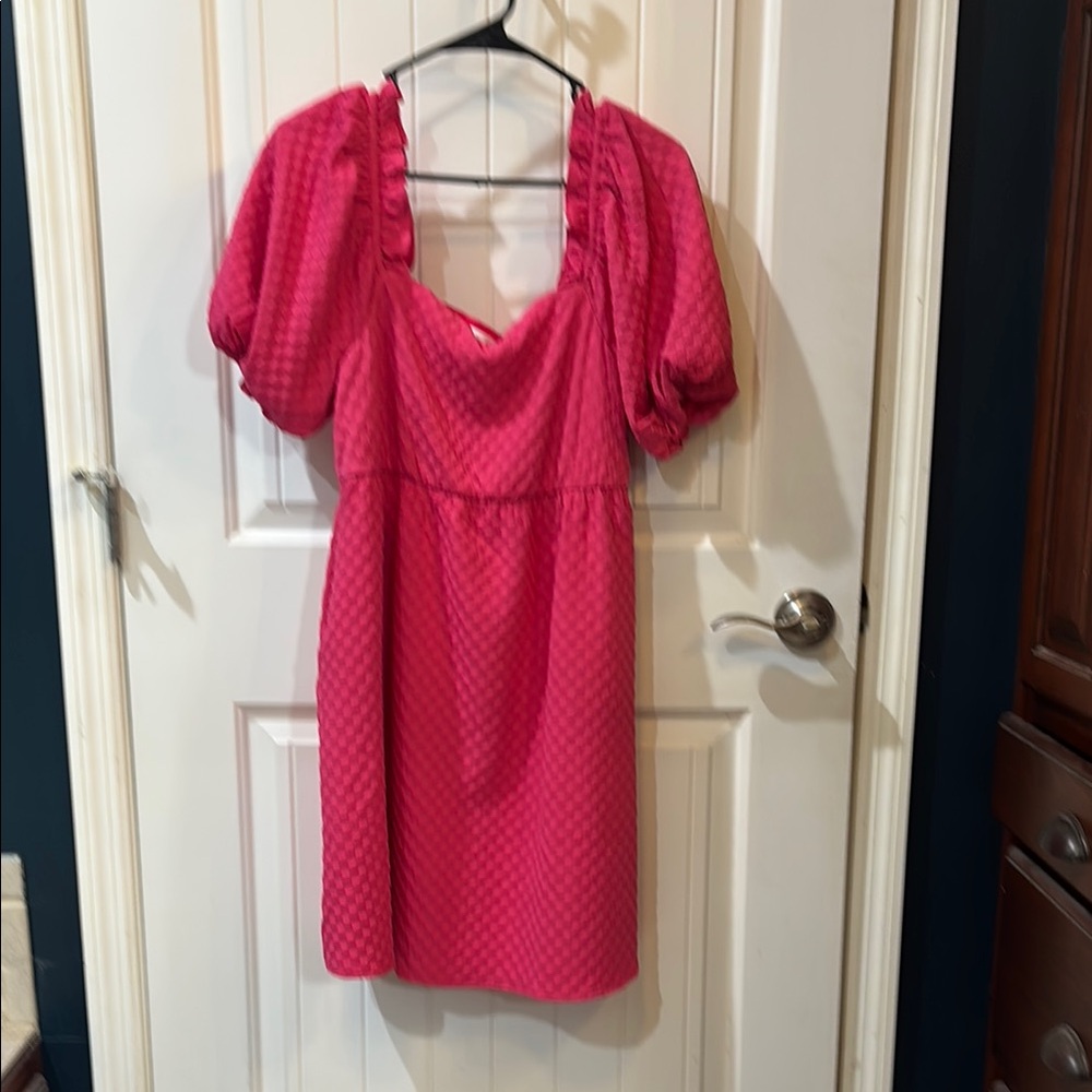 Ces Femme Pink Puff Sleeve Ruffled Blouse